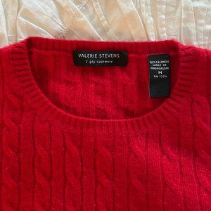 Valerie Stevens Women's Red 100% Cashmere Cable Knit Sweater - M